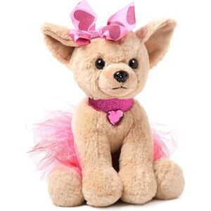 Pink Tutu Plush Dog with Heart Bow